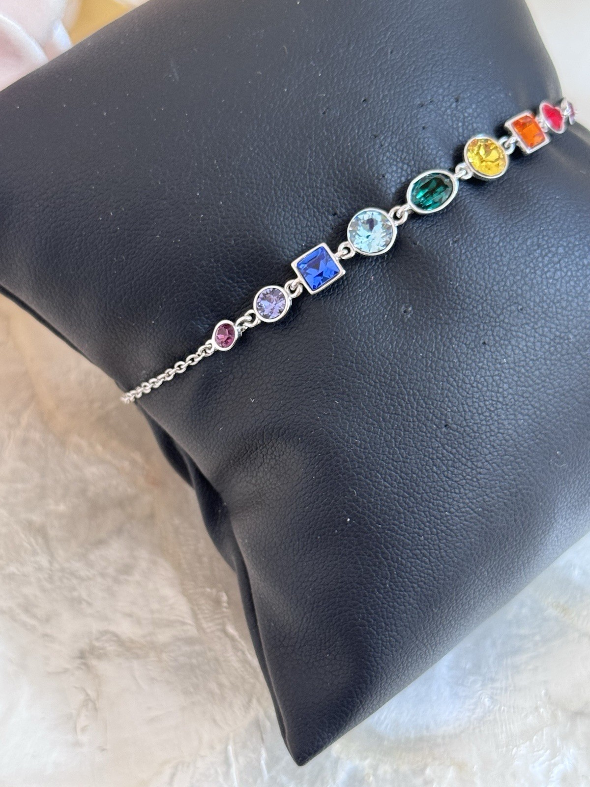 Sterling Silver 925 Rainbow Crystal Adjustable One Size Bracelet Bolo NEW