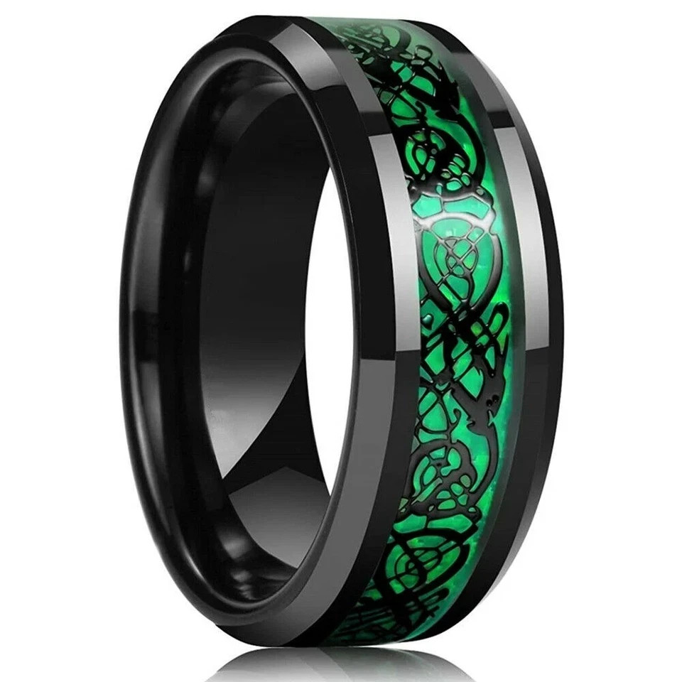Men Women Gold Plated Blue Black Red Stainless Steel Celtic Dragon Band Ring 8mm