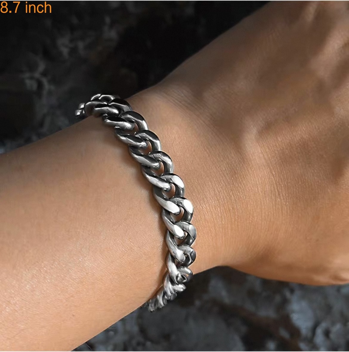 10.5mm Pure Titanium Bracelet Cuban Chain Polished 8.7″ 2-Side Tri-Glide Buckle