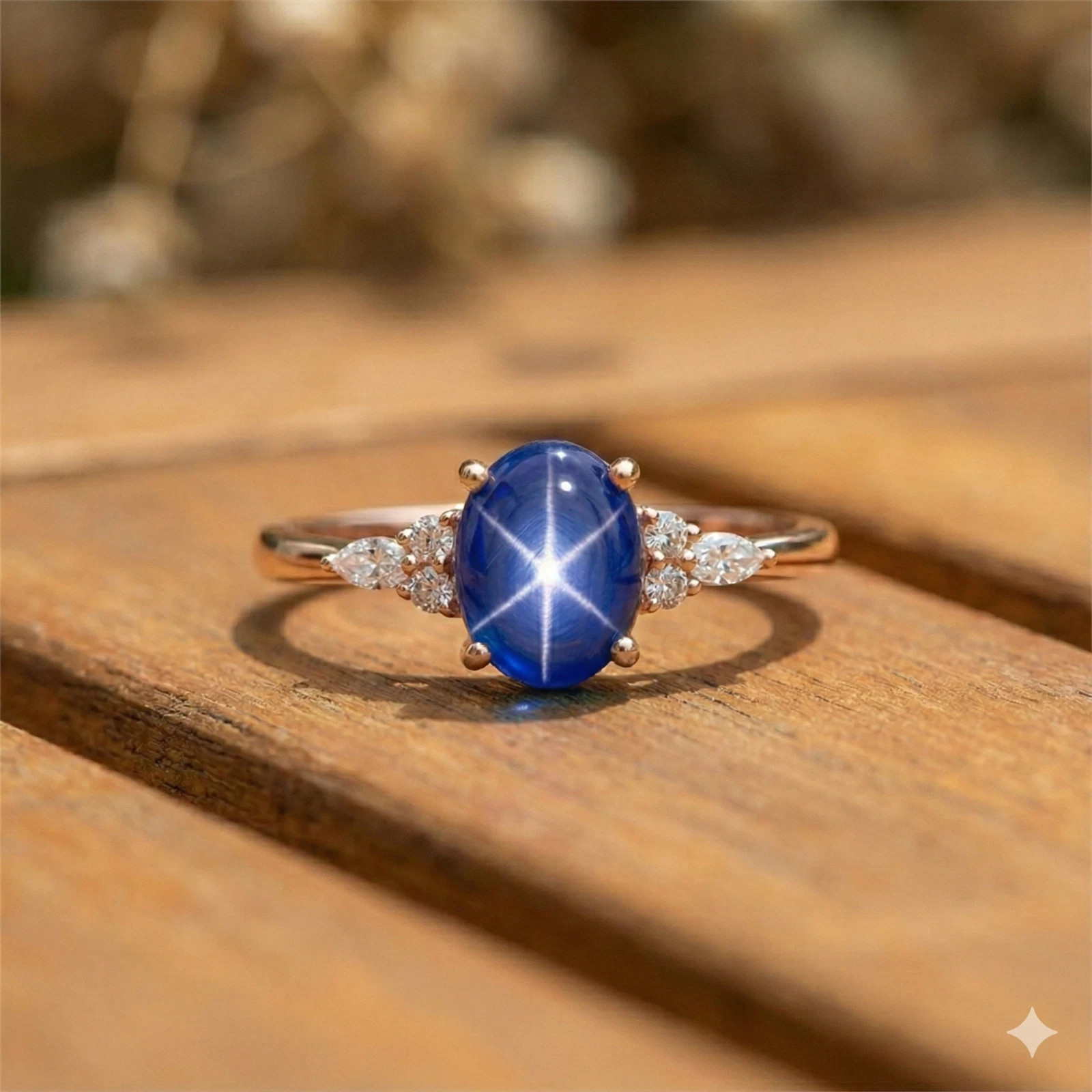 10 Carat 6 Rays Blue Sapphire Ring 14K Yellow Gold Plated On 925 Sterling Silver