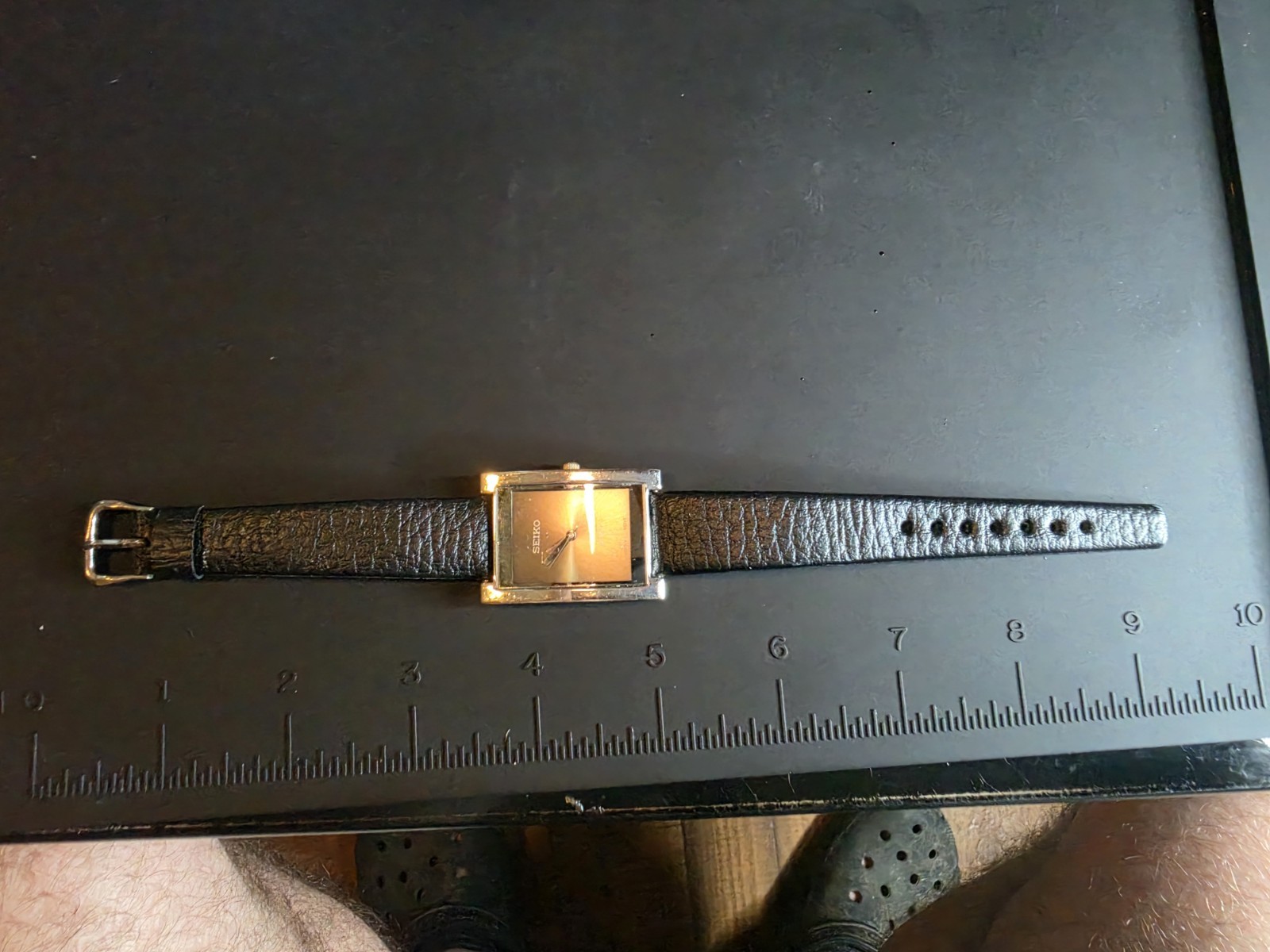 Seiko Quartz Women’s Rectangle Black Dial Black Leather Strap 200m 27.1mm