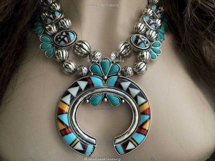 NAVAJO SUNRISE NECKLACE EARRINGS JEWELRY SET NAJA MOSAIC CRESCENT MOON FREE SHIP