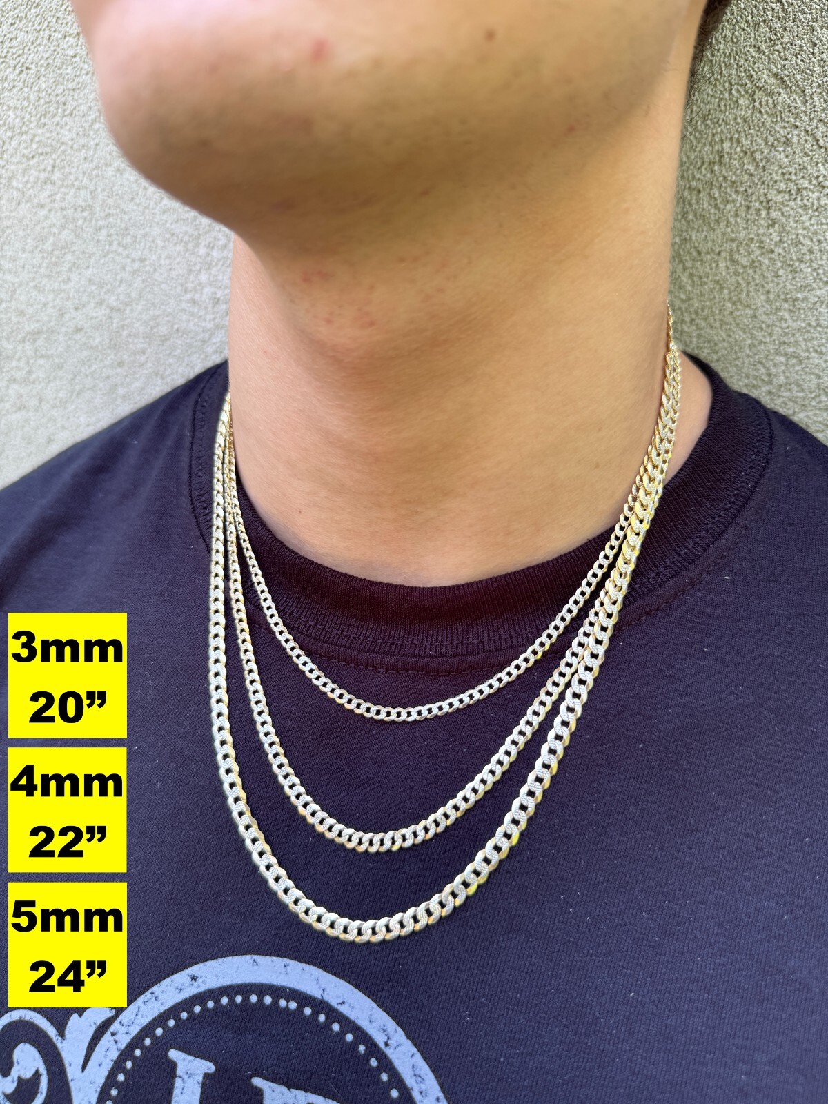 Cuban Link Chain 14k Gold Plated Real Solid 925 Silver Two Tone ITALY 5-11mm