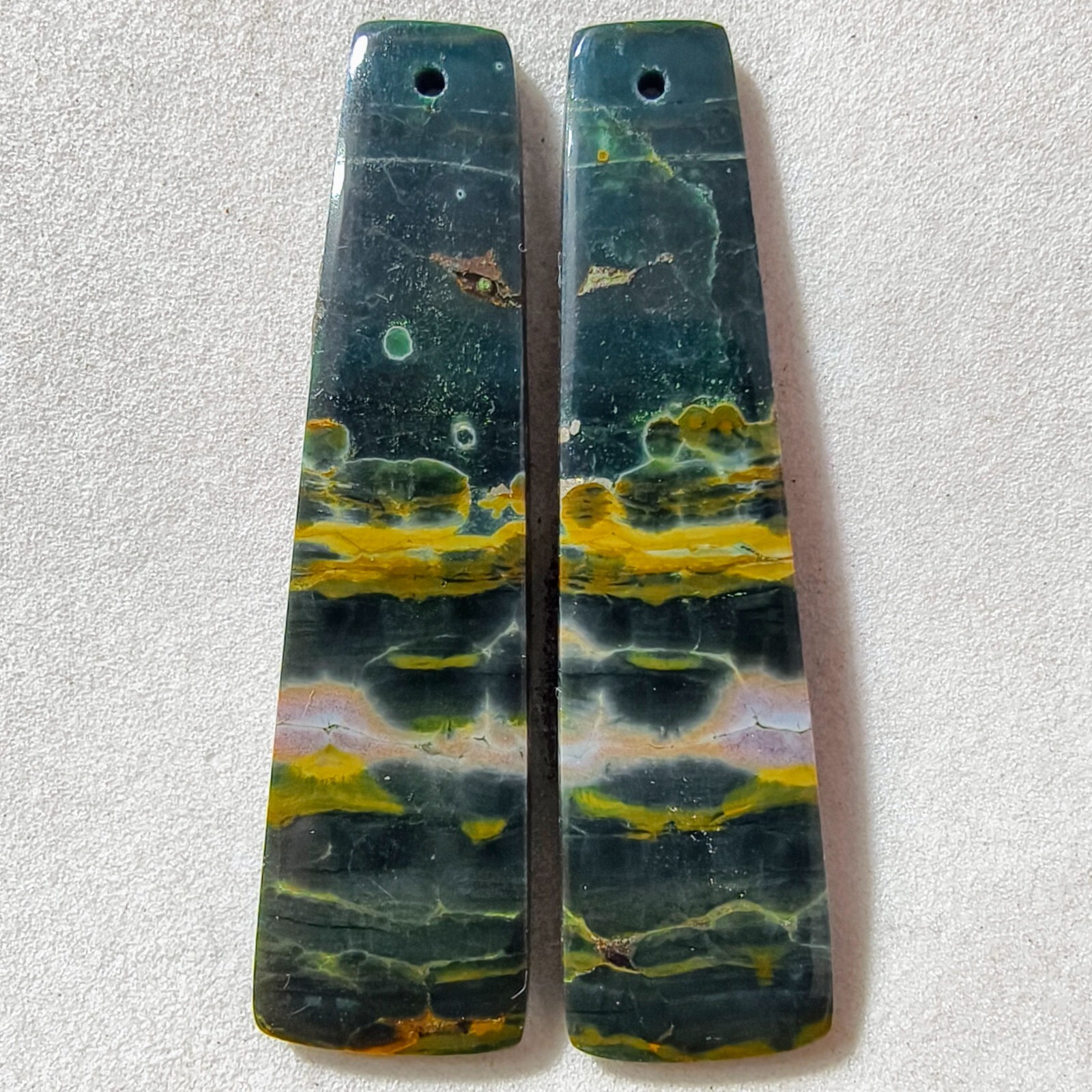 32 Cts Natural Ocean Jasper Drilled Match Pair Cabochon Gemstone 43.5 X 11.7 MM