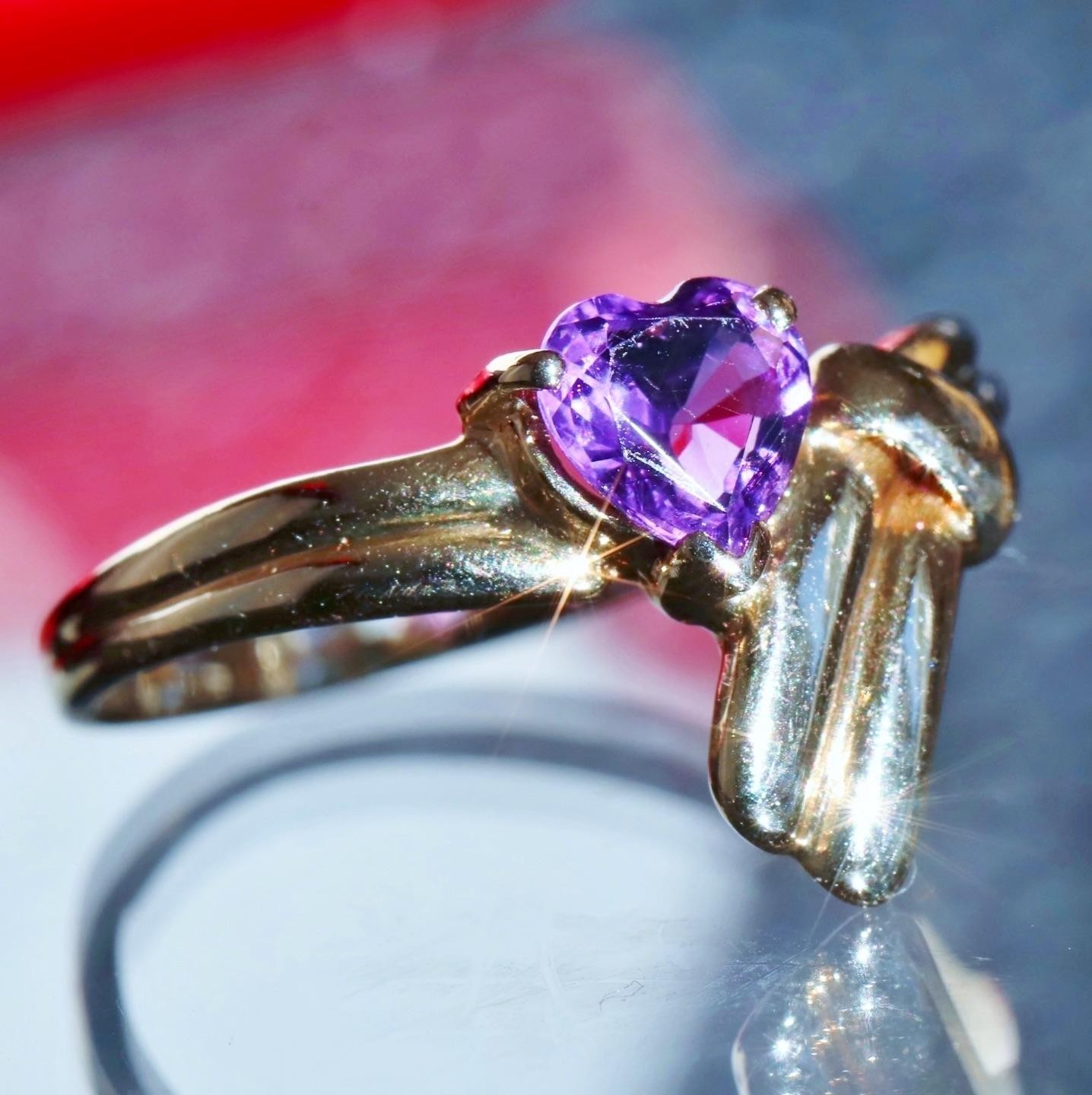 14k yellow gold ring 0.40ct amethyst heart solitaire size 5 vintage 1.95g N2695S