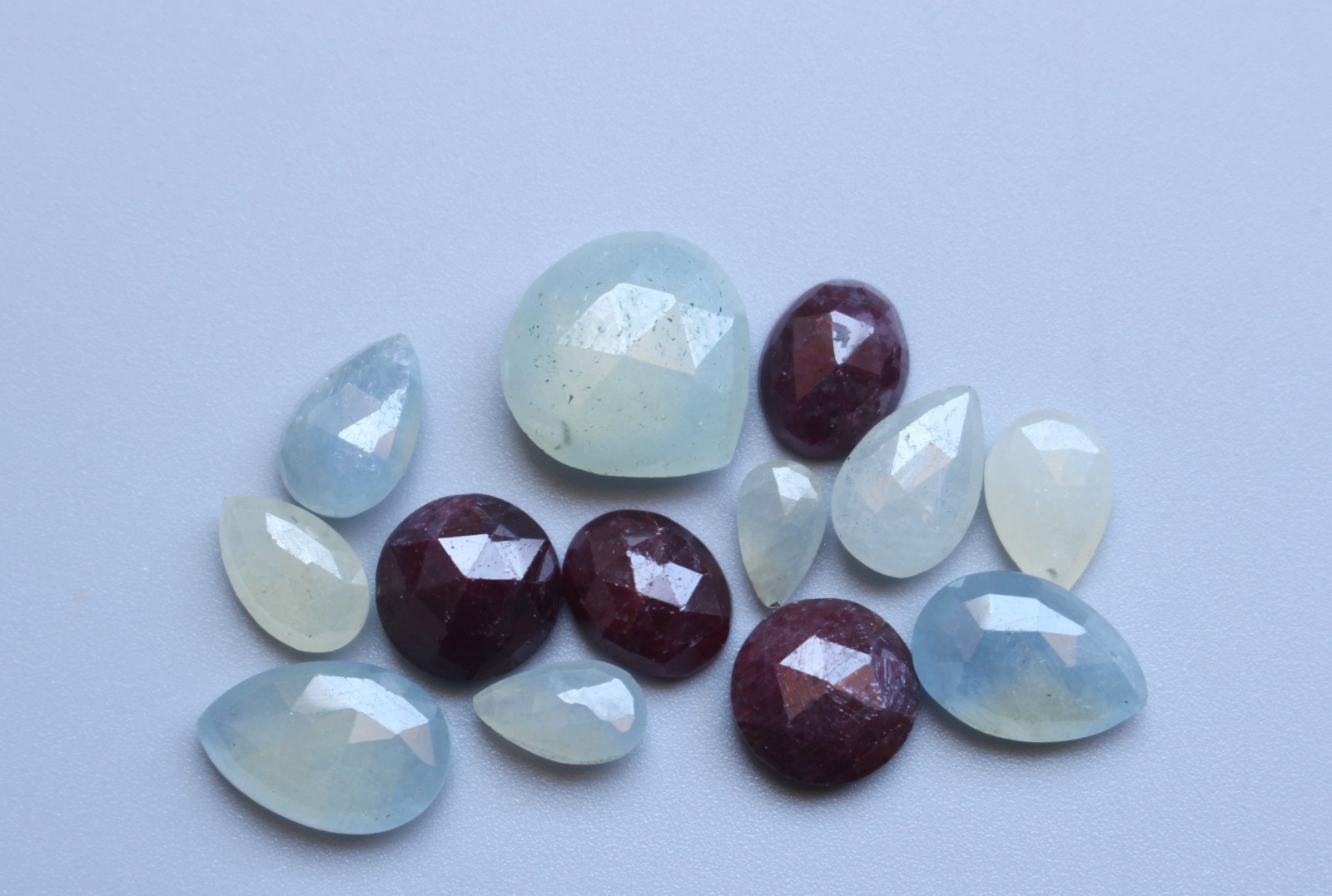 Ct.37.20 Natural Multi Sapphire & Ruby Rose Cut Faceted Cabochon Set Lot 7TO13MM