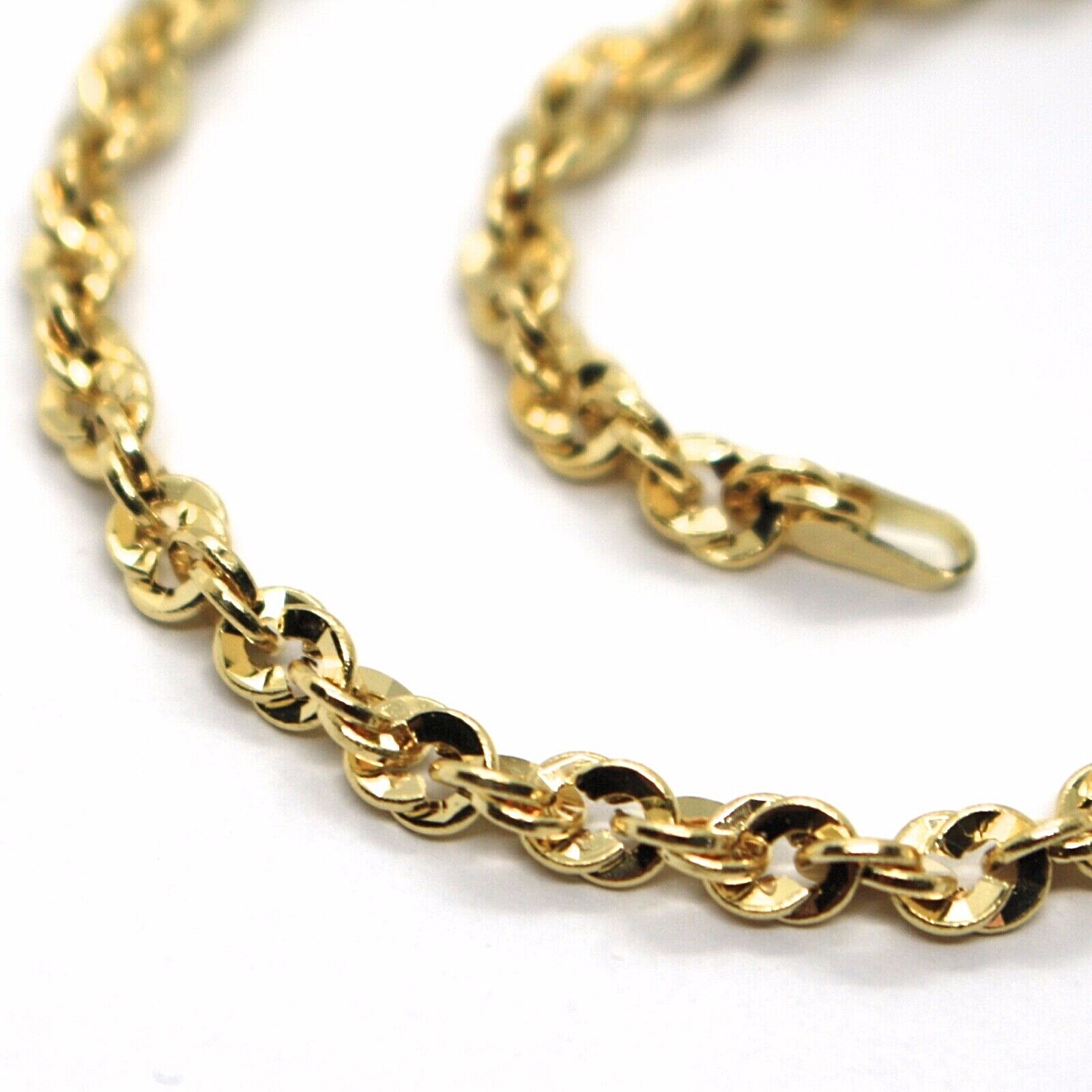 18K YELLOW GOLD ROPE BRACELET 7.5 INCHES BRAIDED INFINITE FACETED ALTERNATE LINK