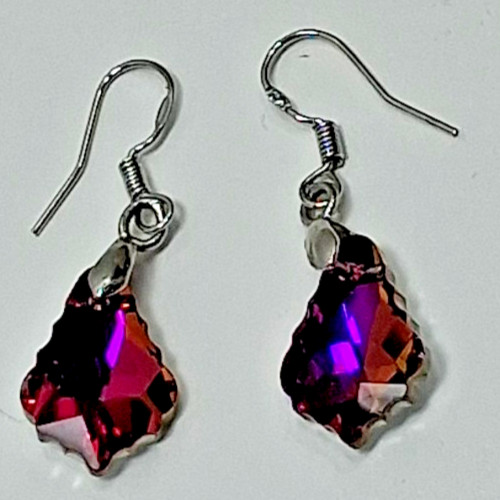Dark Pink Dangle Pierced Earrings Wire Marked 925