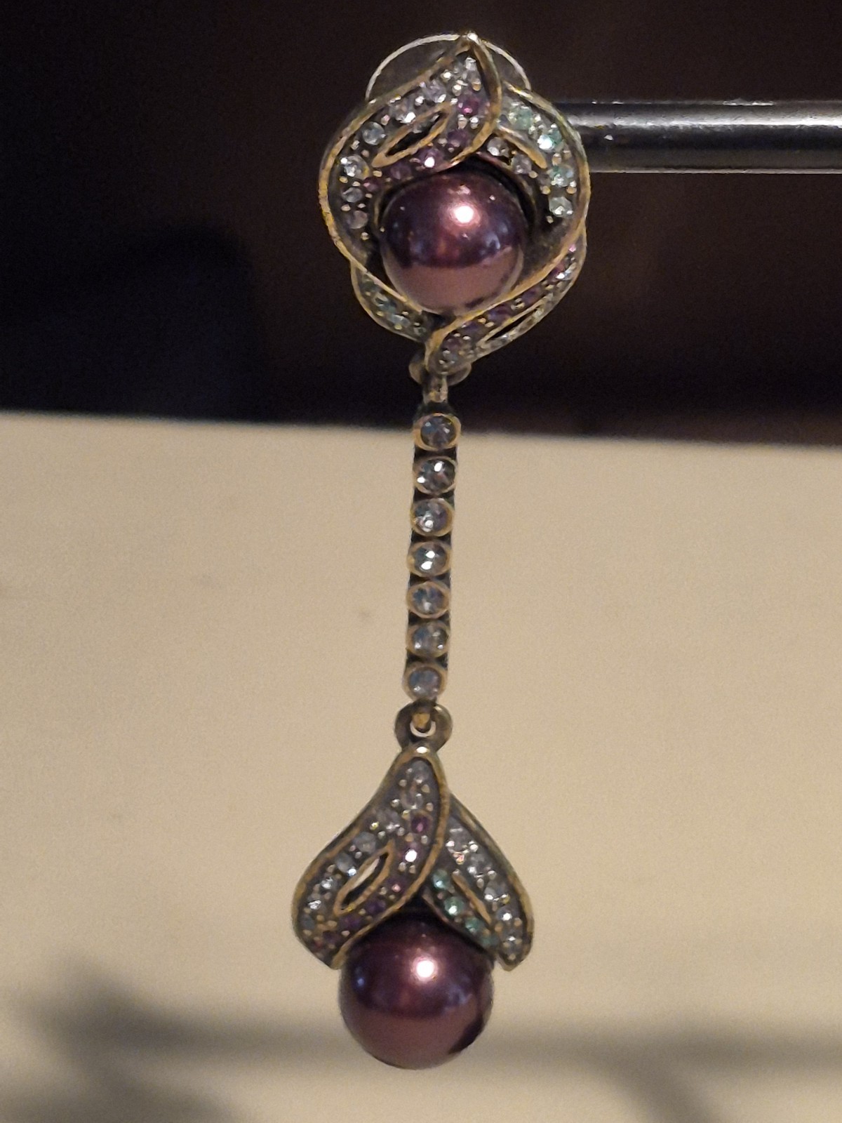 Heidi Daus Extra Long Purple Swarovski Crystal Dangle Earrings