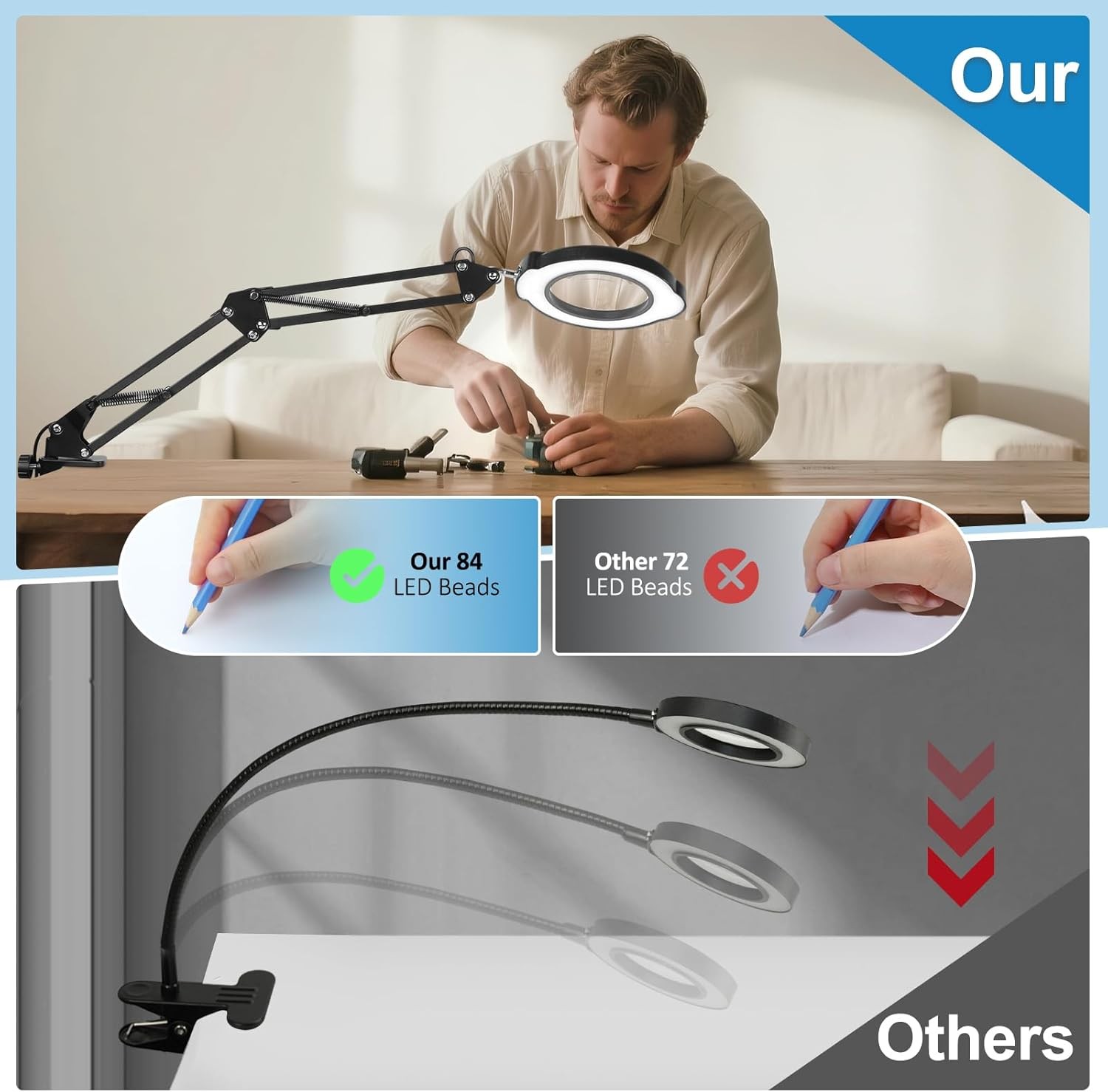 12X Magnifying Glass with Light and Stand, Upgrade Real Glass magnifying lamp…