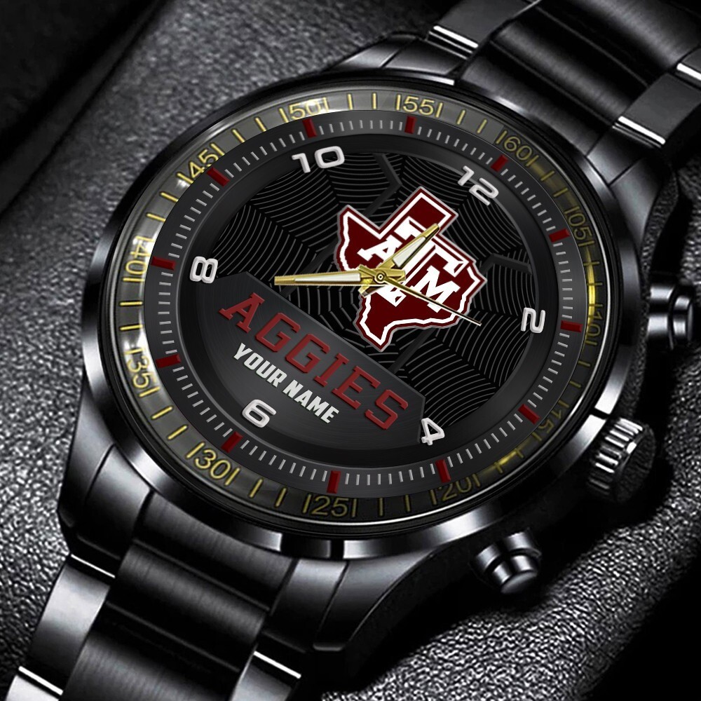 Texas A&M Aggies Black Stainless Steel Watch