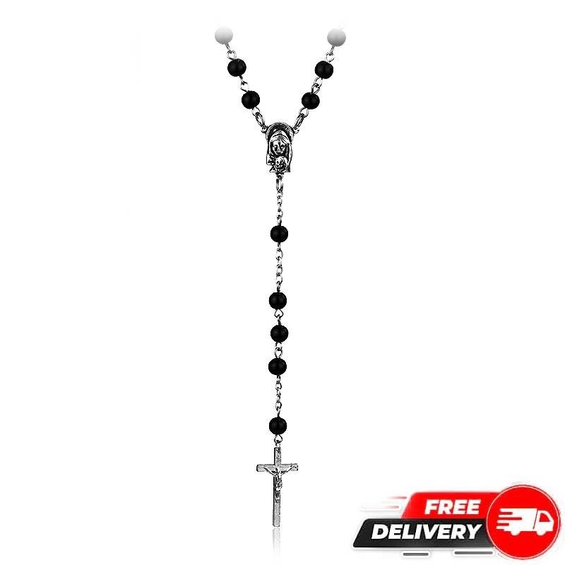 Virgin Mary Rosary Cross Necklace Gothic Goth Punk Jewelry