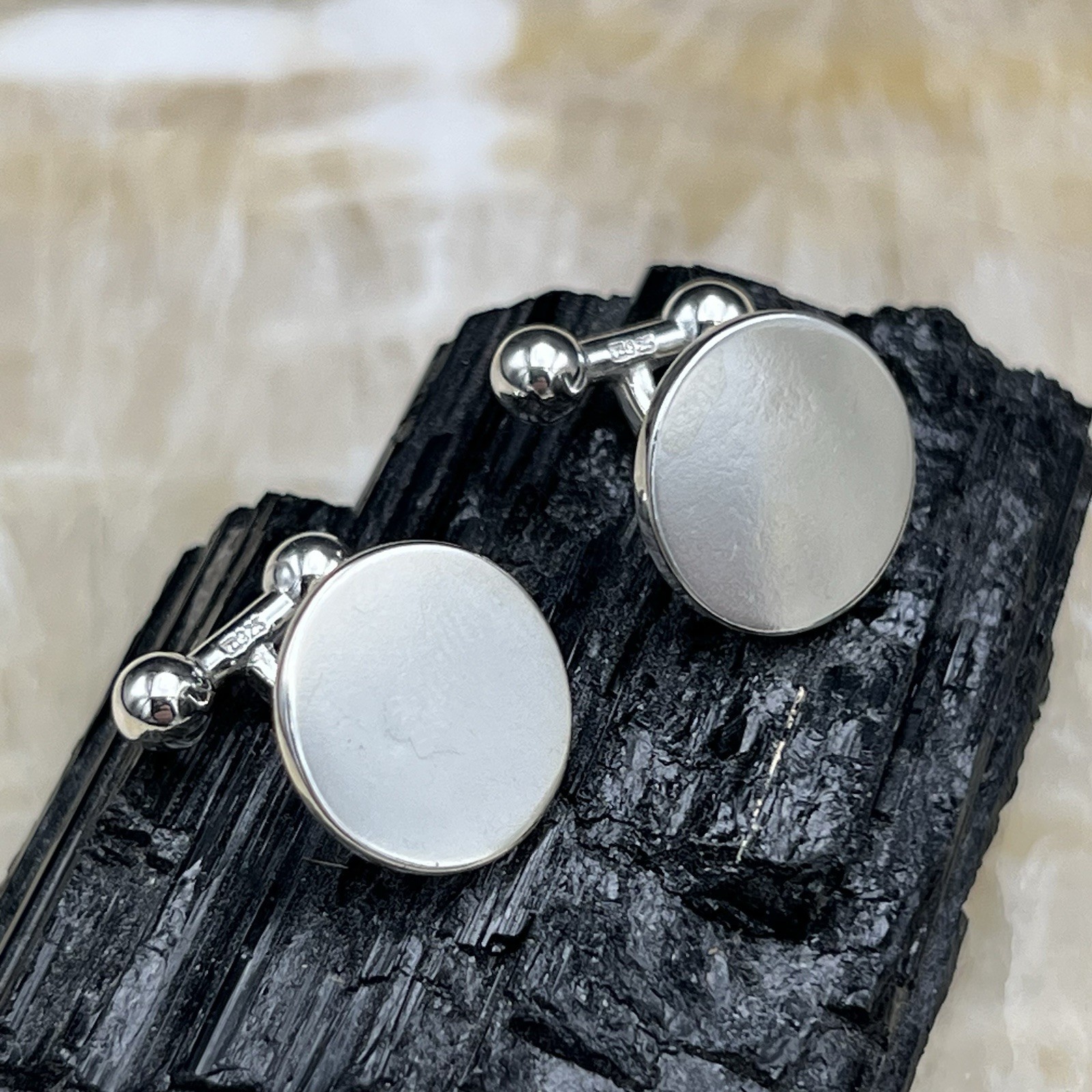 New .925 Sterling Silver Round Blank Cufflink Settings Engravable Pad Findings