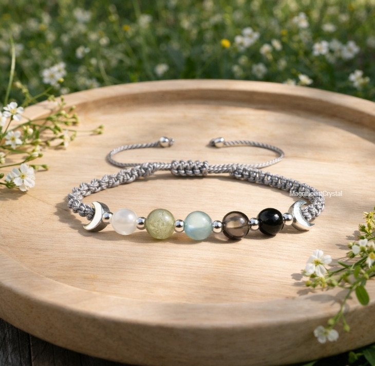 Moon Phase Crystal Bracelet Healing 5-Stone Woven Jewelry Energy Protection Gift