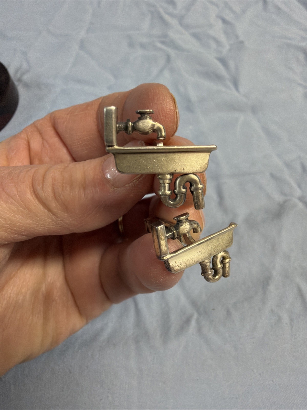 VINTAGE FENWICK & SAILORS, 925 STERLING SILVER PLUMBING CUFFLINKS SINK