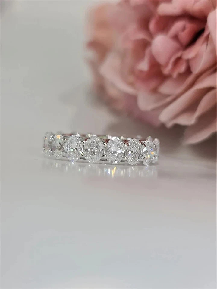 3 Carat Lab Grown Diamond Eternity Band Oval Cut 14k White Gold VVS E F CVD