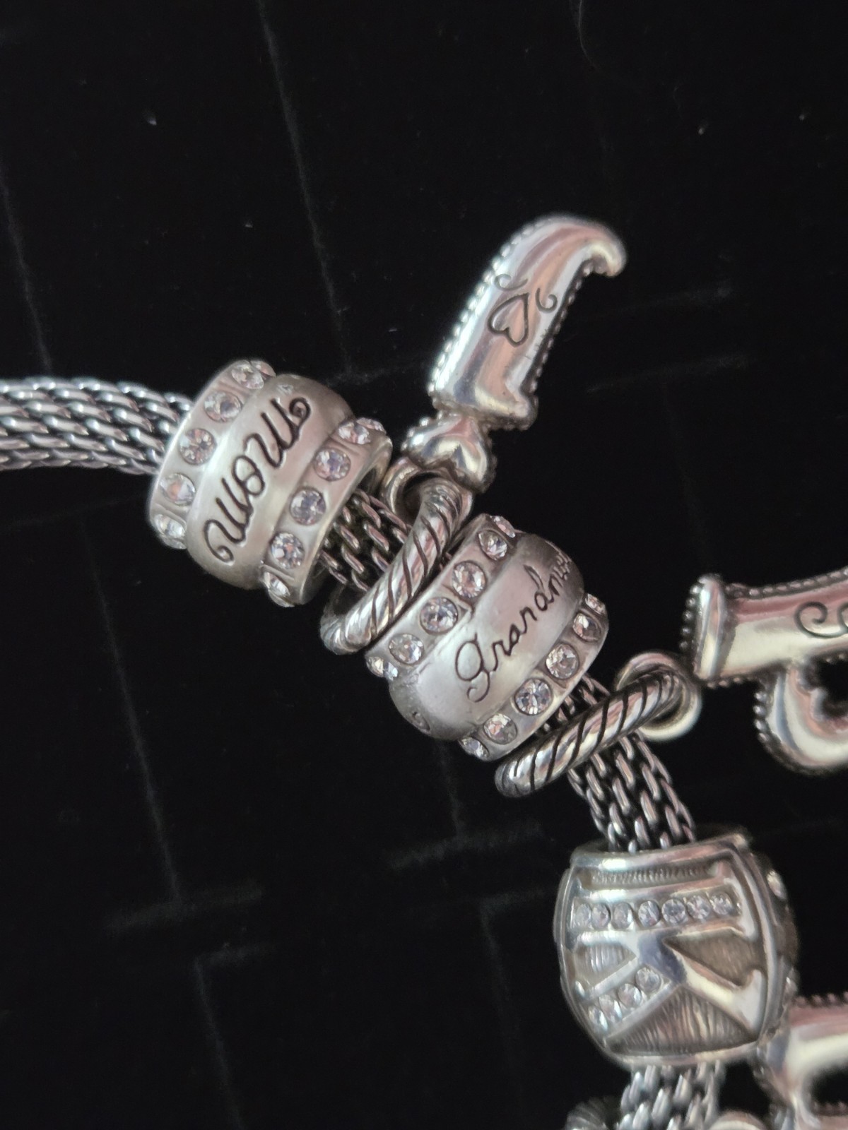 Brighton Slide Charm Bracelet Mesh Chain Initials Mom Grandmother Silver Tone