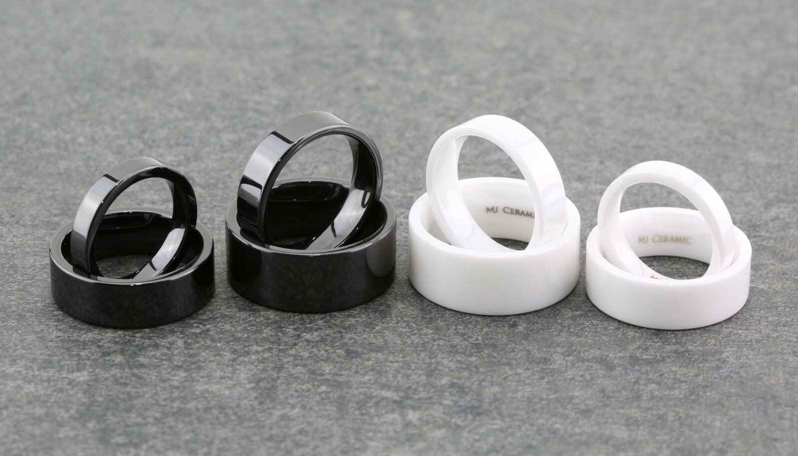 White or Black Ceramic 4, 6, 8 or 10mm Wedding Band Flat Pipe Cut Polished Ring