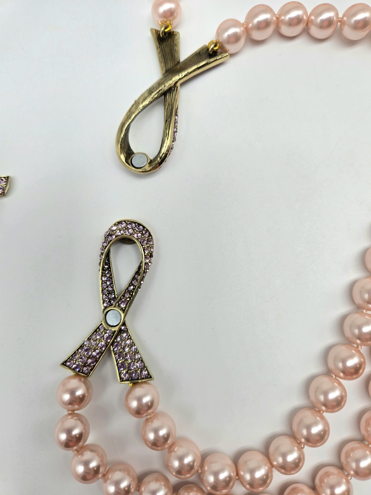 Heidi Daus Pink Swarovski Crystal Breast Cancer Ribbon Necklace with Pink Pearls