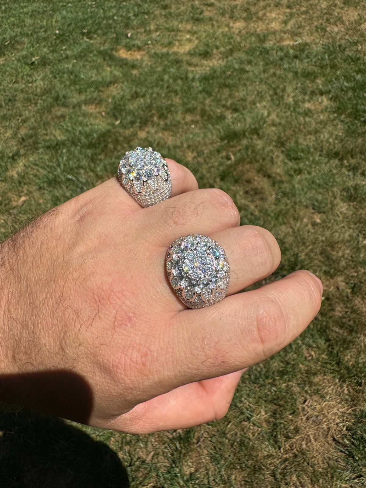 MOISSANITE Rapper Large Stone Dome Iced Hip Hop Ring 925 Silver Bust Down
