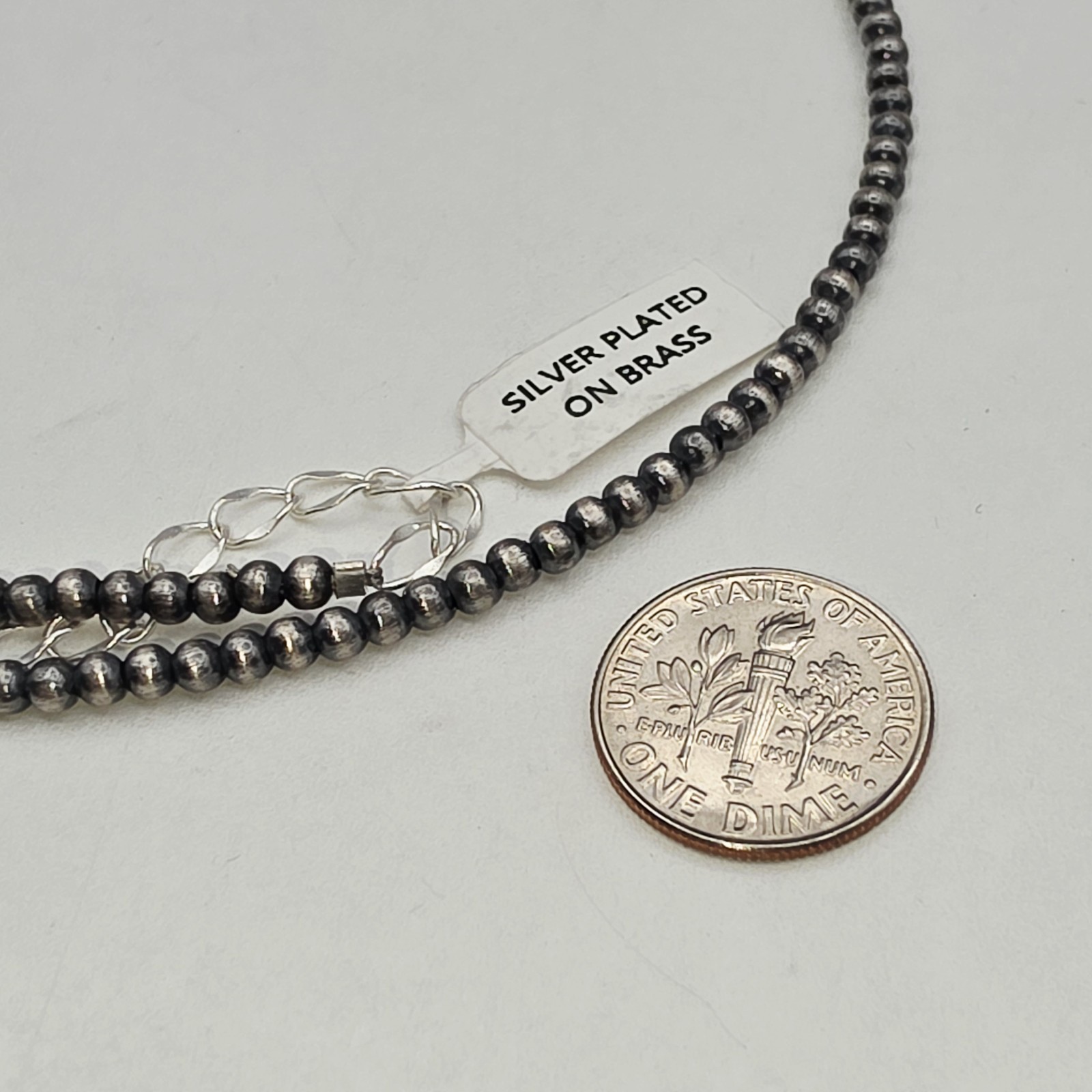 Navajo Style Pearl Beaded Necklace 3mm Silver Plated 18” Adjustable NWT