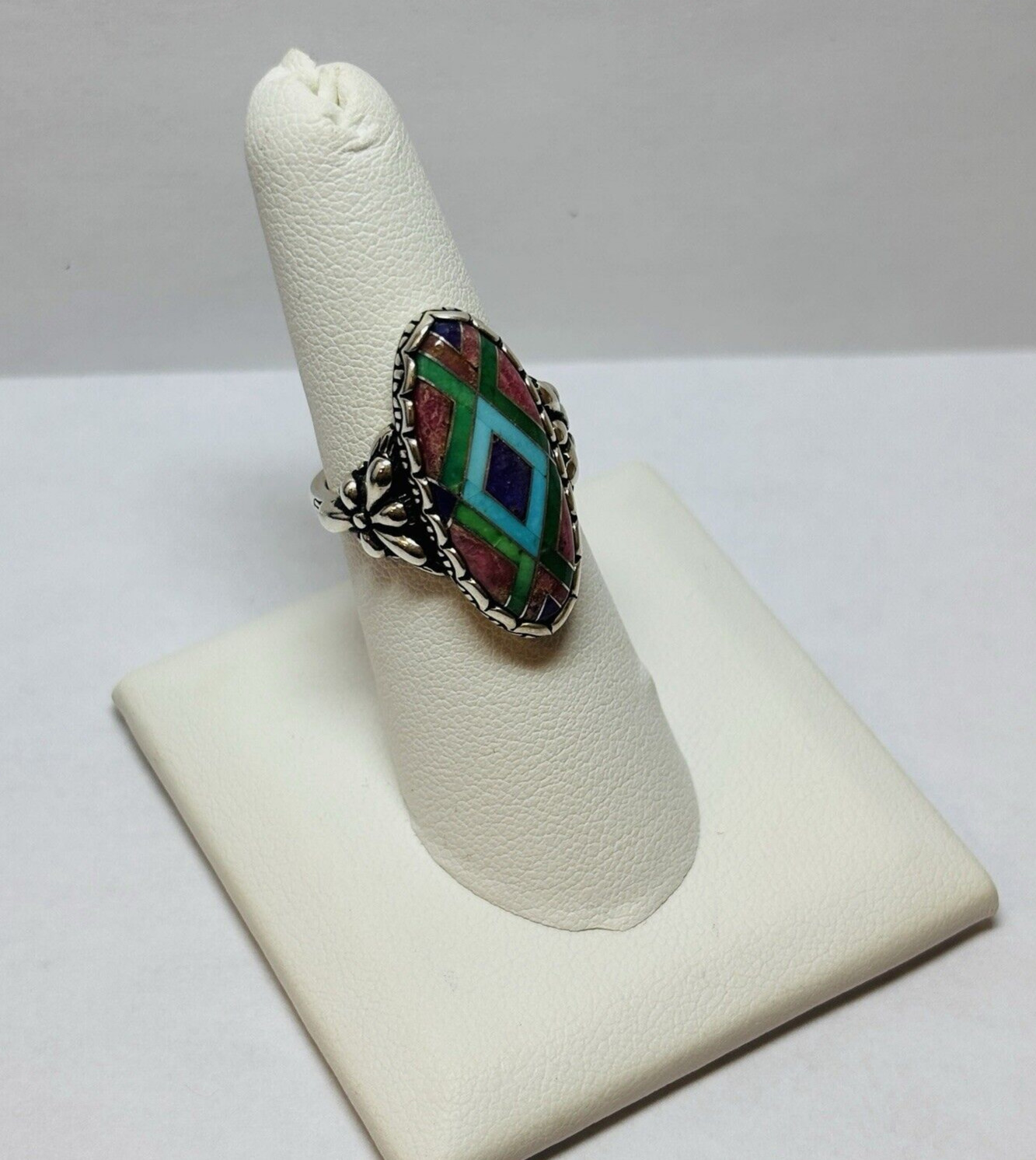 Carolyn Pollack Relios Sterling 925 Silver Oval Inlay Mosaic Ring Sz 6