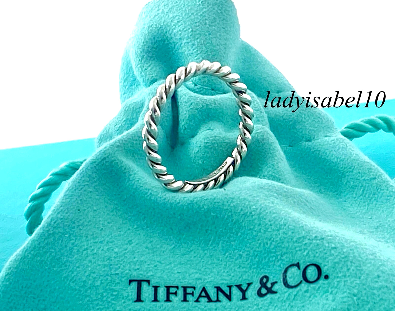 Tiffany & Co Size 4 Twist Rope Narrow Band Ring Small Silver w Pouch – Authentic
