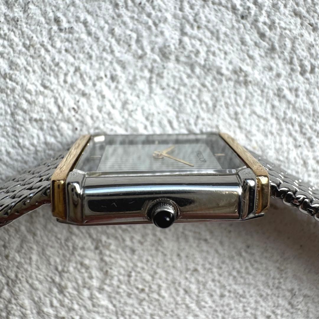SEIKO CREDOR 8420-6690 SS 18K Shell Dial Rectangular Working Watch Auth from JP