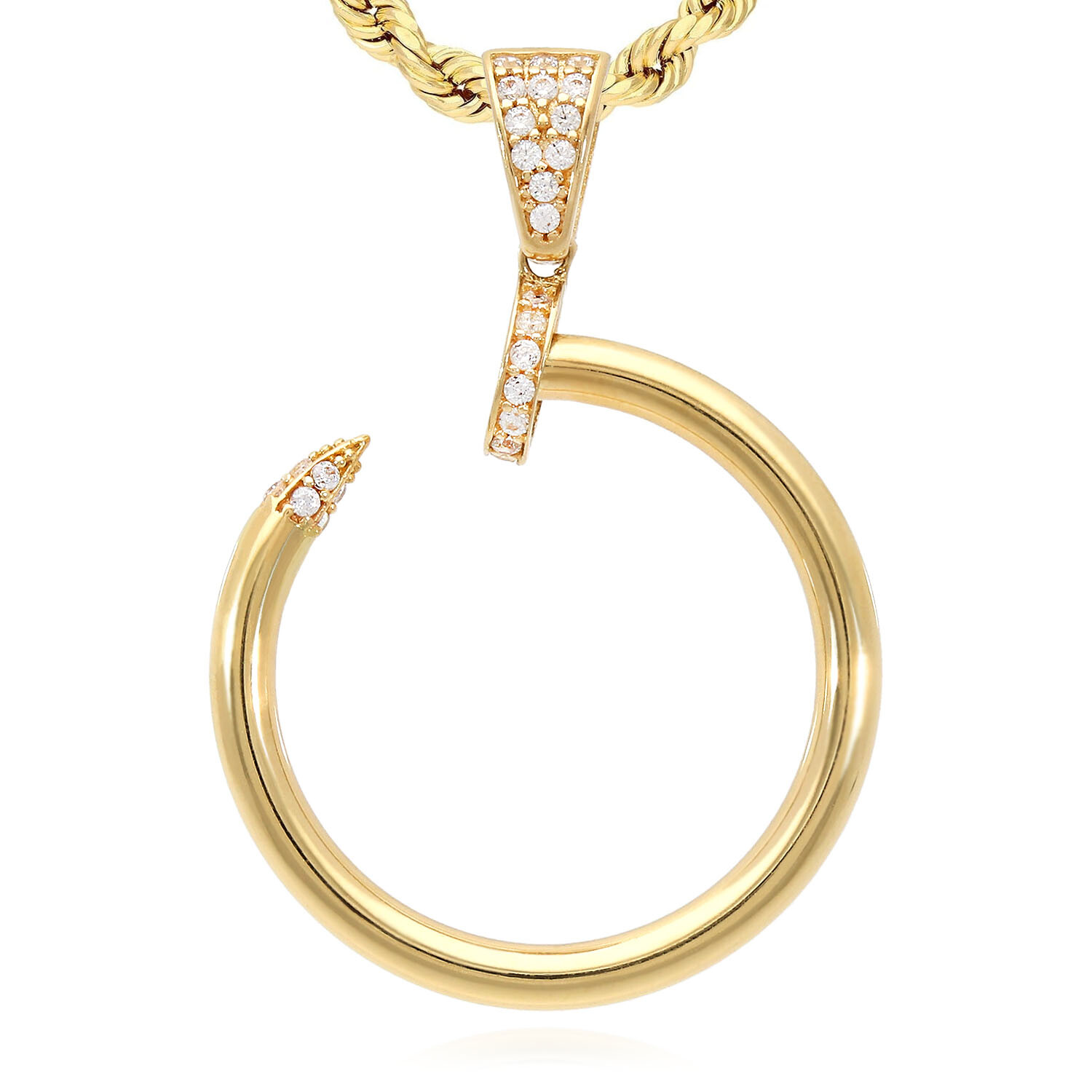 Simulated Diamond 14K Yellow Gold Twisted Curved Nail Spike Pendant 1.3″ 1.4″