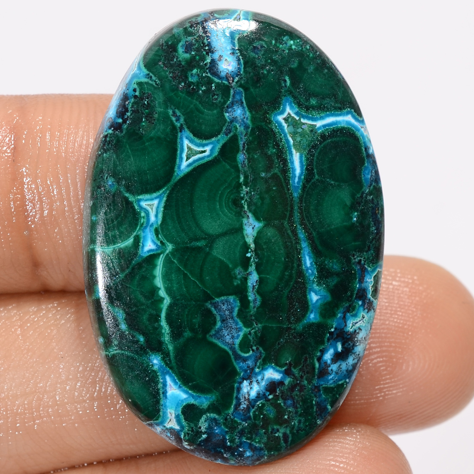 Natural Malachite Chrysocolla Oval Cabochon Gemstone 50.5 Ct. 34X22X5mm EE-45437