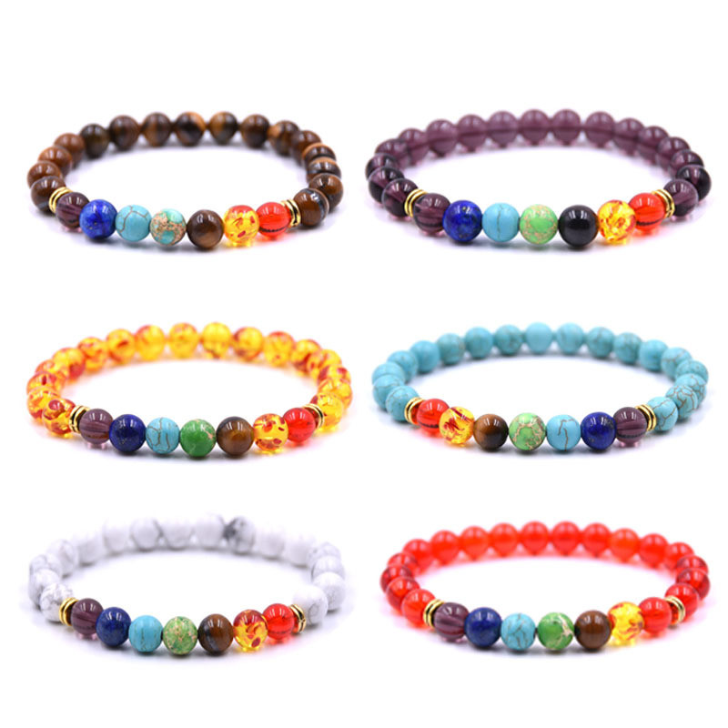 7 Chakras Lava Stone Bead Bracelet Elastic Natural Stone Yoga Essential Oil Diff