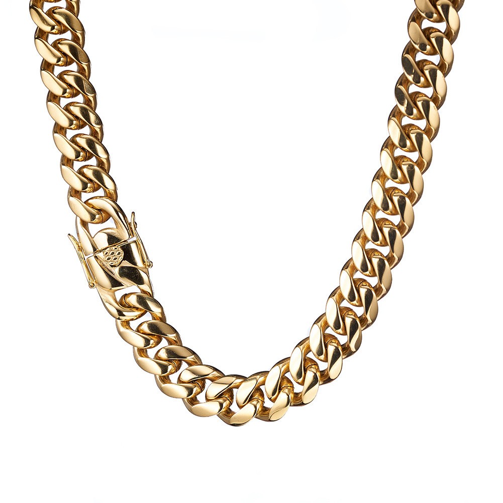 6-22MM Full Stainless Steel 18K GP Miami Hip Hop Cuban Chain Necklace Bracelet