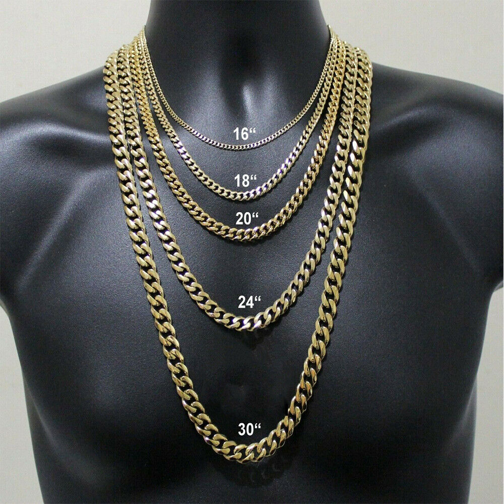 14K Gold Plated Stainless Steel Cuban Curb Chain Necklace Bracelet 3/5/7/9/11mm