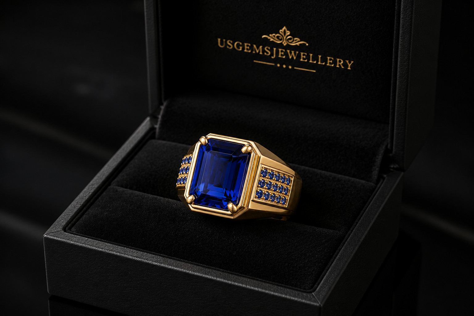 Lab-Created Blue Sapphire Mens Ring 925 Starling Silver Handmade Jewelry