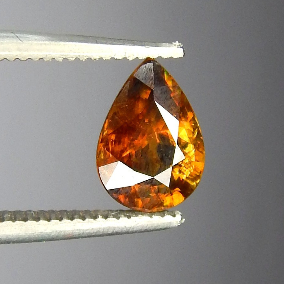 1.5ct Orange Sphene Vivid Pleochroic Flash Natural Mined Unheated Faceted Pear