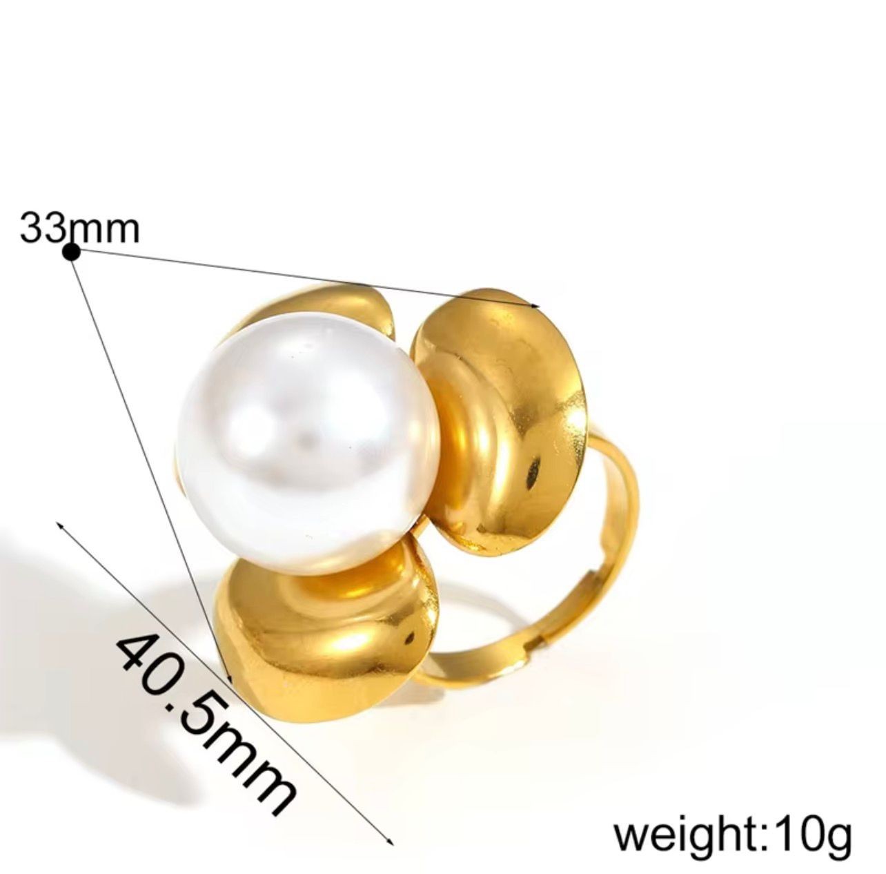 Women’s Gold Tone Faux Pearl Statement Ring Adjustable Fashion Jewelry