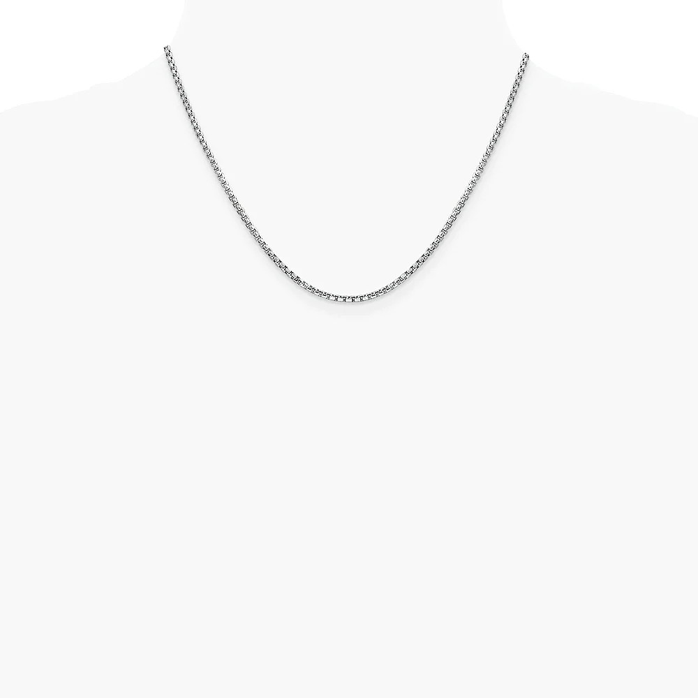 14K White Gold 2.45mm Semi-Solid Round Box Chain Necklace 18″-30″