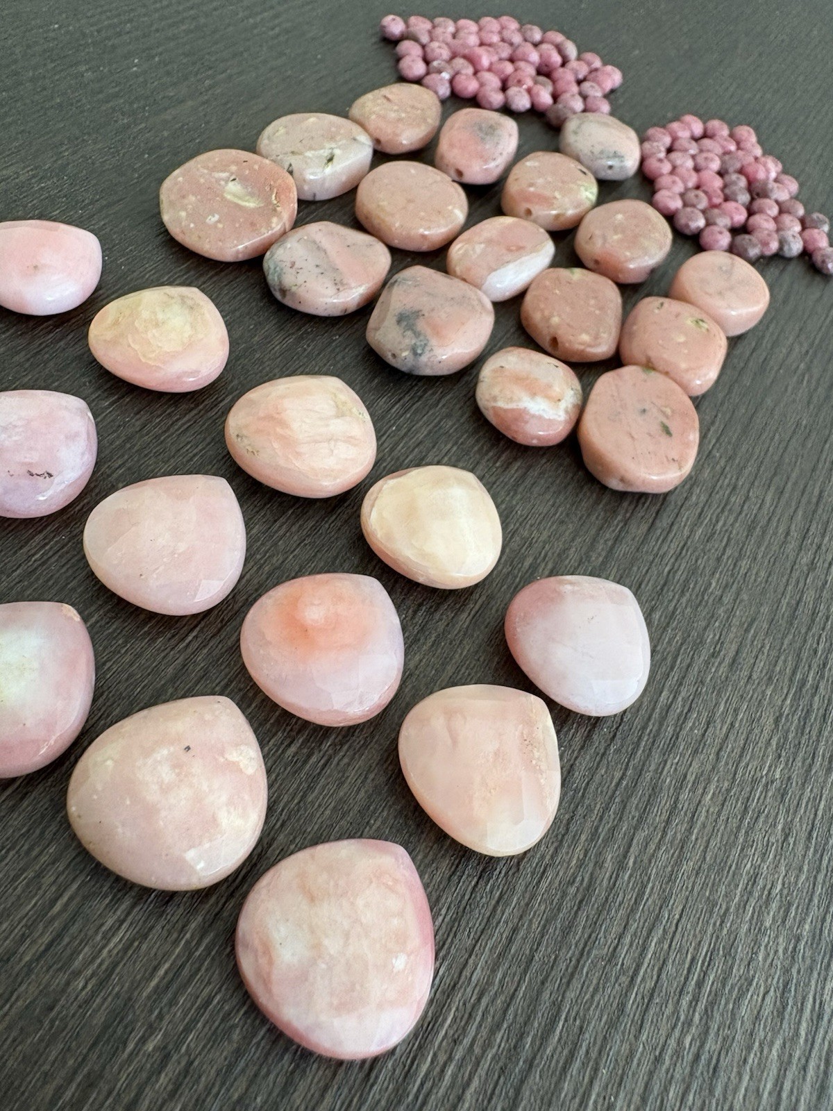LOT of Mixed Pink Opal and Rhodonite Drops Roundelle Beads Stones Read Info