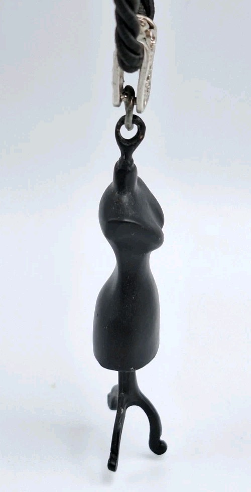 Black Mannequin Dress Form Art Pendant Necklace Black Braided Cord 19″-20″ *RARE