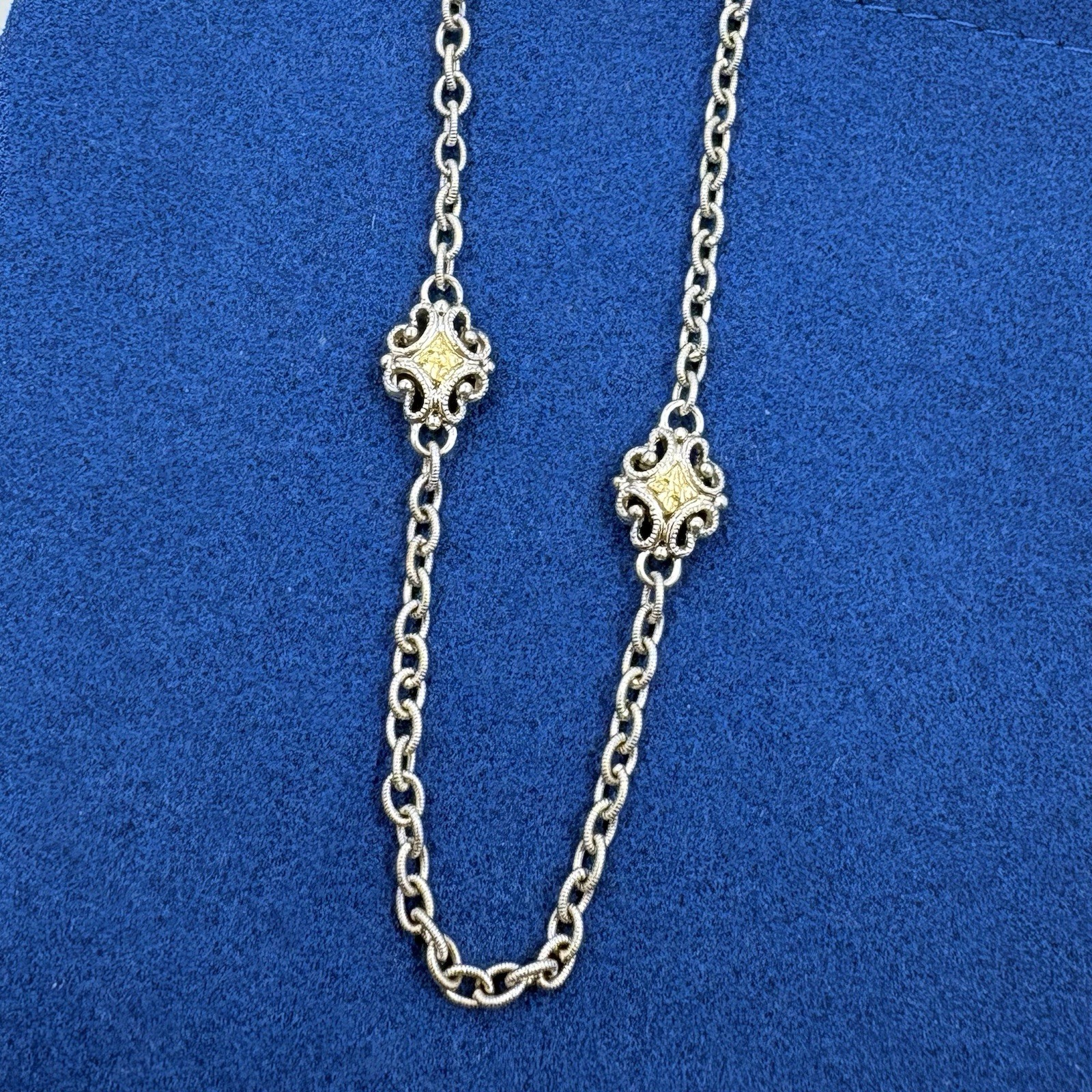 Gabriel & Co 30″ 18K Gold & Sterling Silver Station Necklace Retired 318826