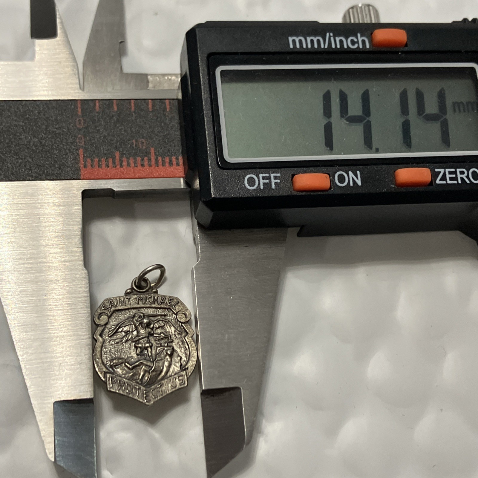 925 Sterling Silver Saint Michael Oxidized Pendant 1.5 Grams Natural Patina Back