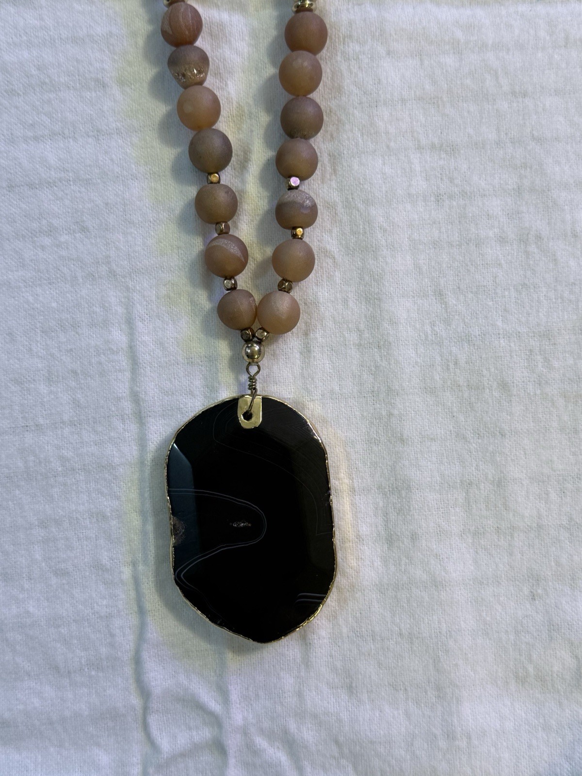 J. Jill Artisan Beaded Statement Necklace with Black Agate Geode Pendant – Boho