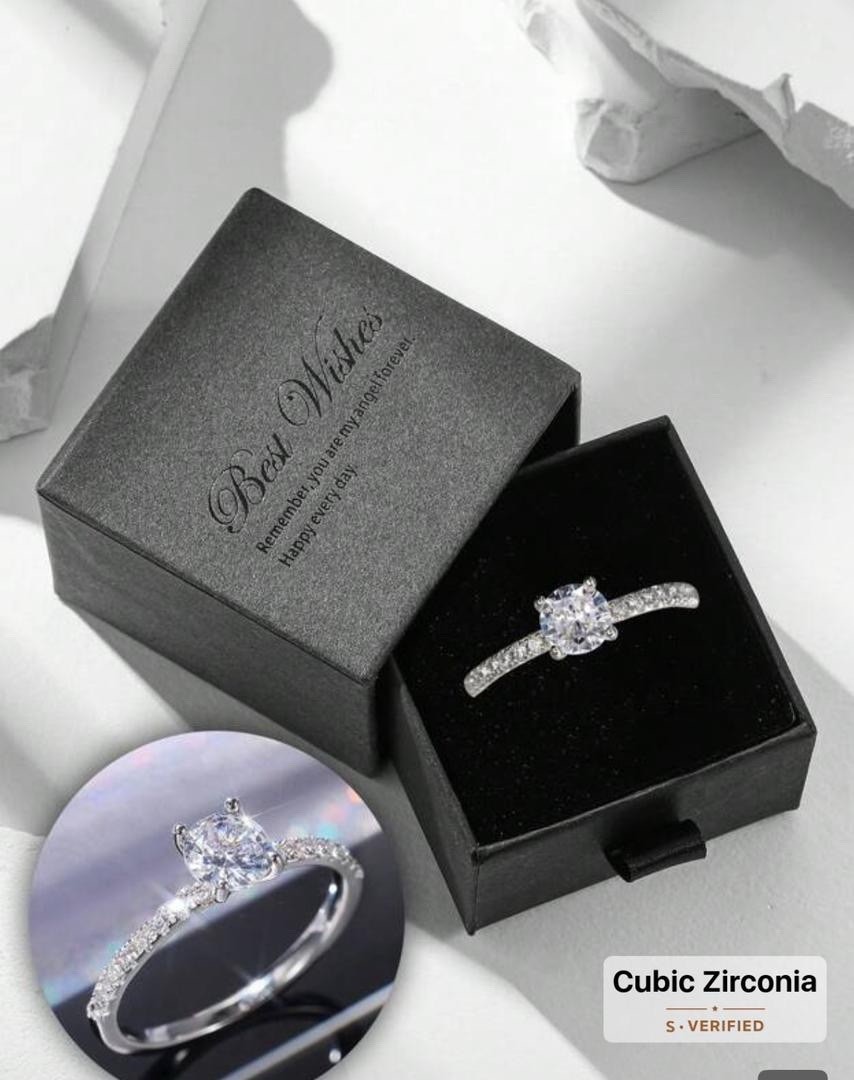 Best Wishes CZ Prong Set Silver Engagement Ring Round White/Colorless