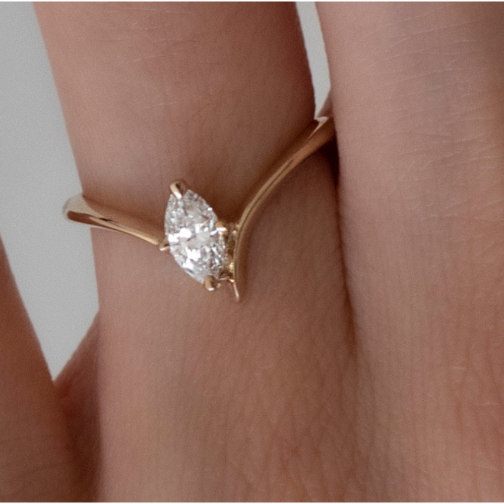 Marquise Wedding Ring 1 Ct IGI GIA HRD Lab Grown Diamond 14k Yellow Gold Sizable