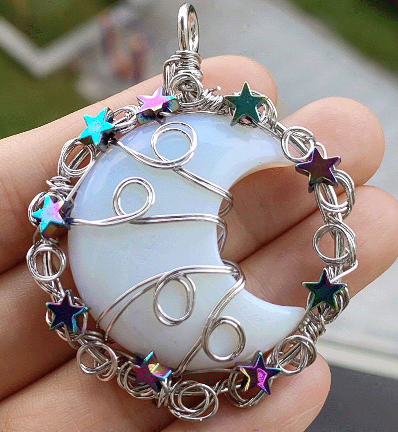 5pcs Opal Gems Moon Star Pendants Magic Reiki Healing Chakra Amulet