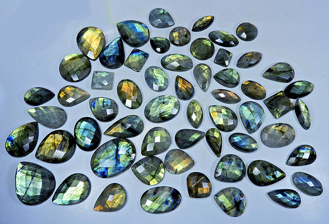 1Kg. NATURAL LABRADORITE CHECKER CUT MIX CABOCHON LOOSE GEMSTONE 120Pcs LOT
