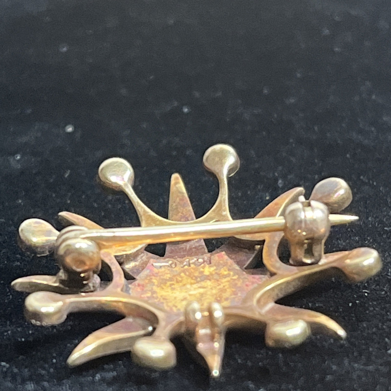 Antique Victorian 14K Gold Starburst Brooch Pin Seed Pearl AJ Hedges Sign 4.64g