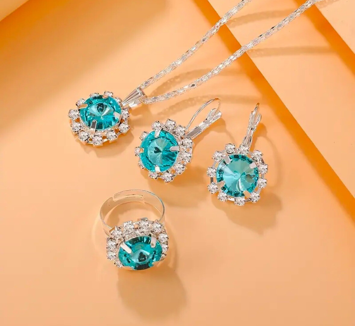 3 PC Classic Cubic Zirconia Necklace, Adjustable Ring, Earring Set Women’s 🔥