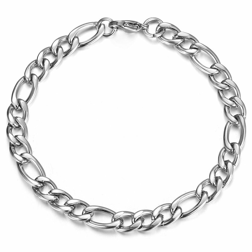 3/5/7/9mm Gold Plated Stainless Steel Figaro Link Chain Bracelet Men Women 7-10″