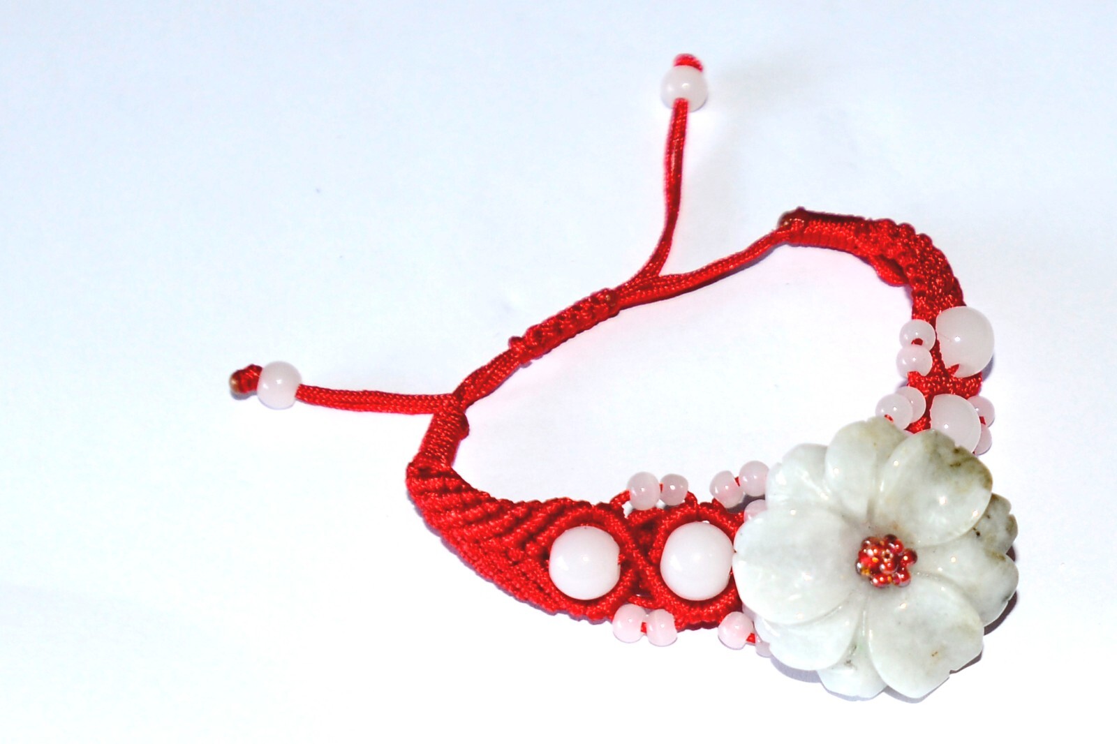 Macrame Friendship Adjustable Red Cord Feng Shui Flower Jade Charm Bracelet